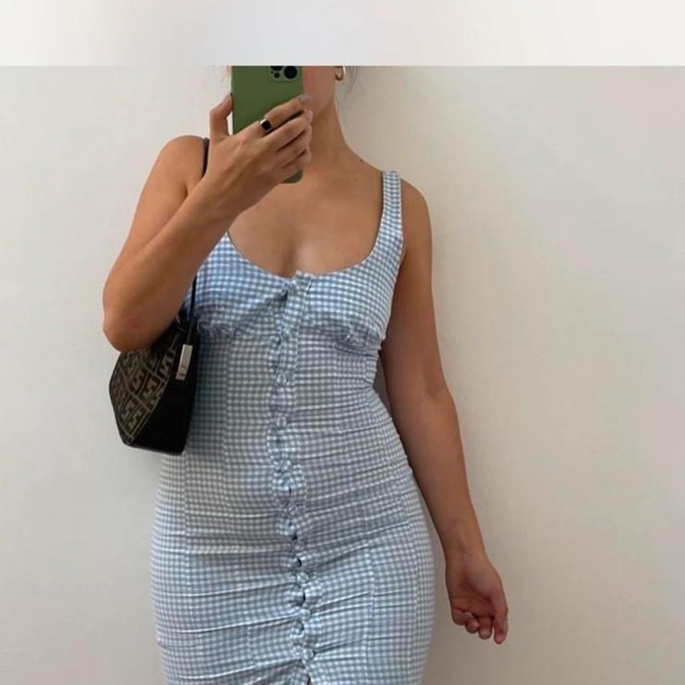ASOS Blue Gingham Midi Dress